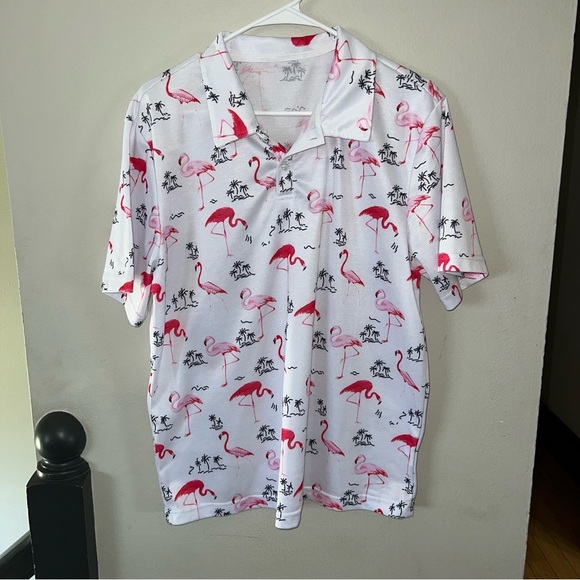 Men’s Flamingo Print Golf Polo – Size L - Picture 2 of 6